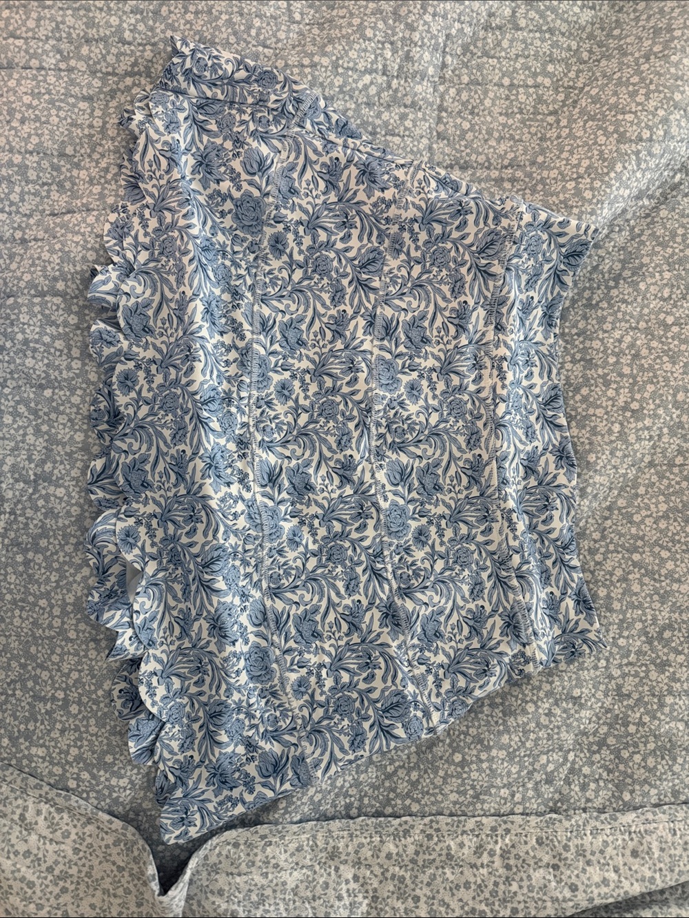Blue and White Floral Ruffle athletic skort